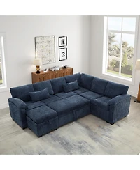 Streamdale Furniture 97" L-Shaped Chenille Sectional Sofa with Ottoman - Dark Blue