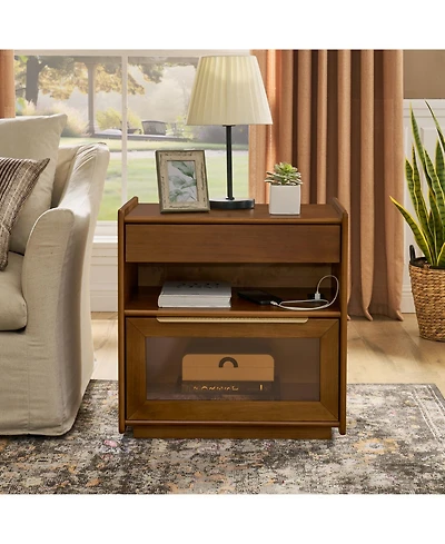 Streamdale Furniture Mid Century Nightstand Charging Station Dark Walnut