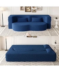 Streamdale Furniture Teddy Fabric Foam Sleeper Sofa Bed with 2 Pillows