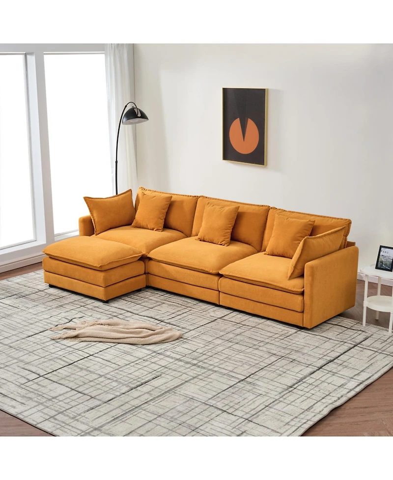 Streamdale Furniture Chenille Cloud Modular Sofa (Orange 110" L-Shape)