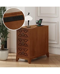 Streamdale Furniture Walnut End Table with 3 Drawers & 2 Shelves