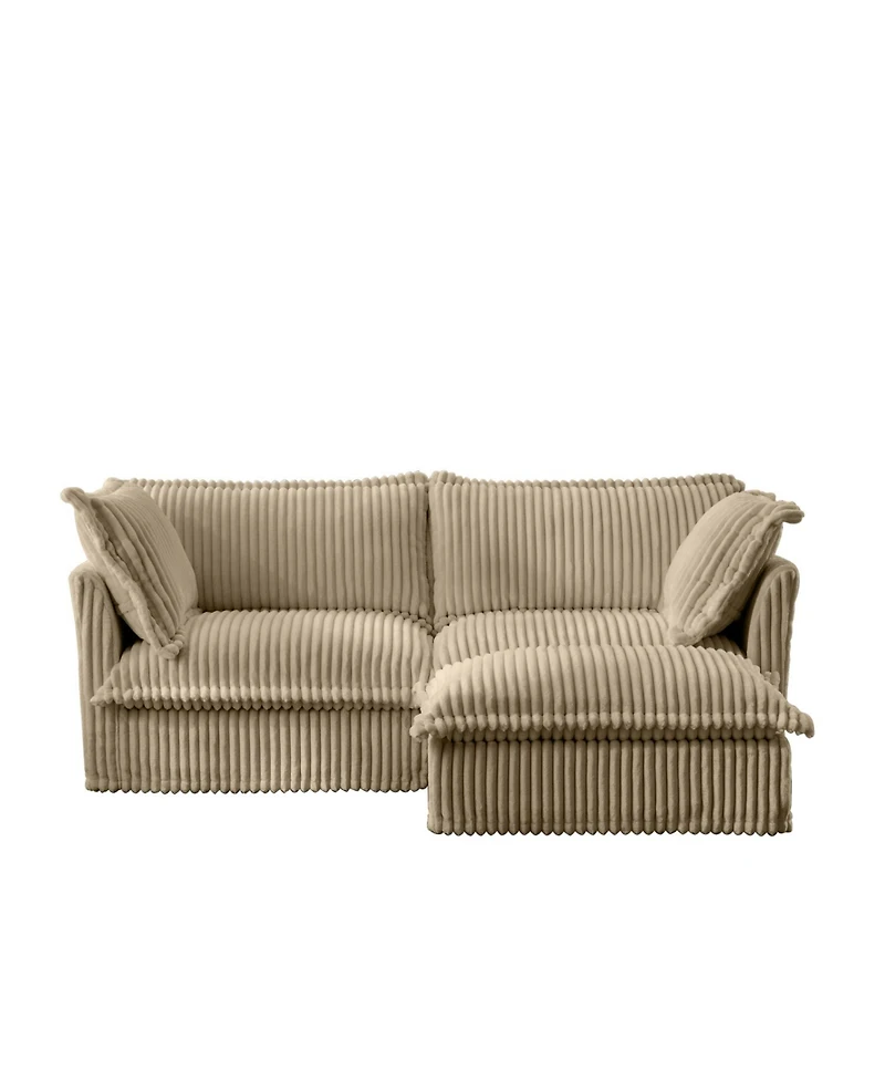 Streamdale Furniture Slipcovered Sectional Sofa with Ottoman - Camel Corduroy