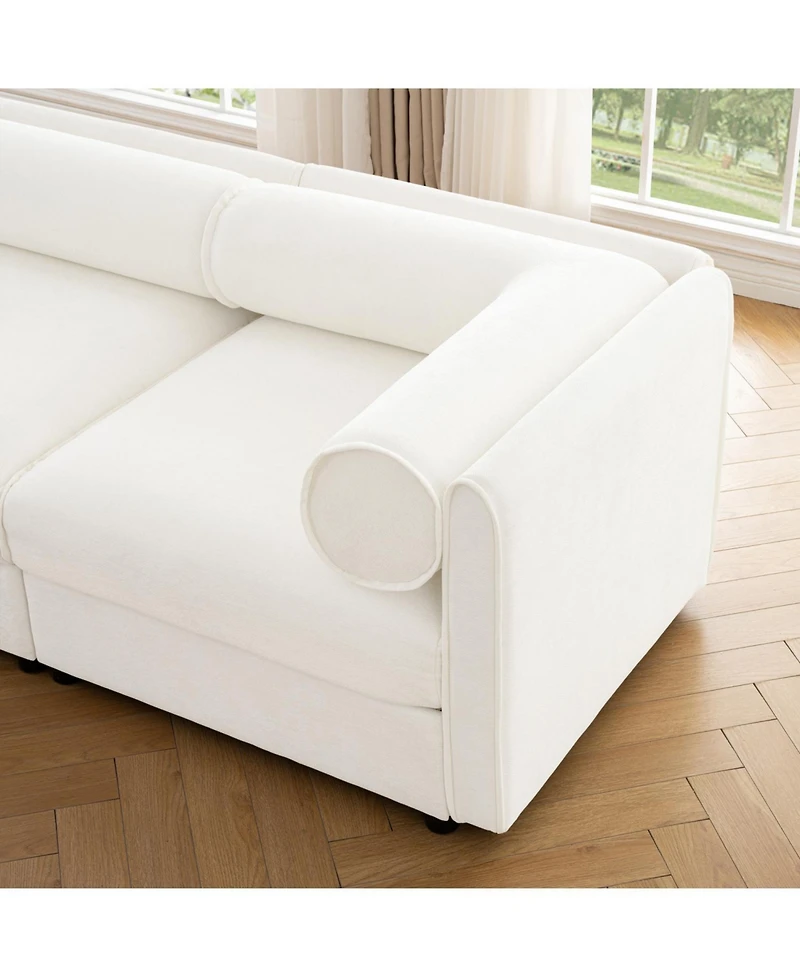 Streamdale Furniture White Chenille 2-Seater Sofa with Hidden Storage