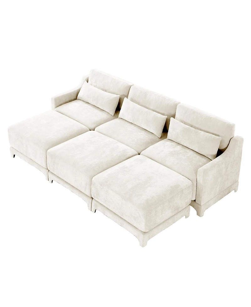 Streamdale Furniture Beige Chenille 3-Seater Sofa with Ottomans