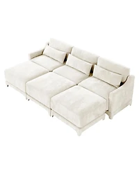 Streamdale Furniture Beige Chenille 3-Seater Sofa with Ottomans