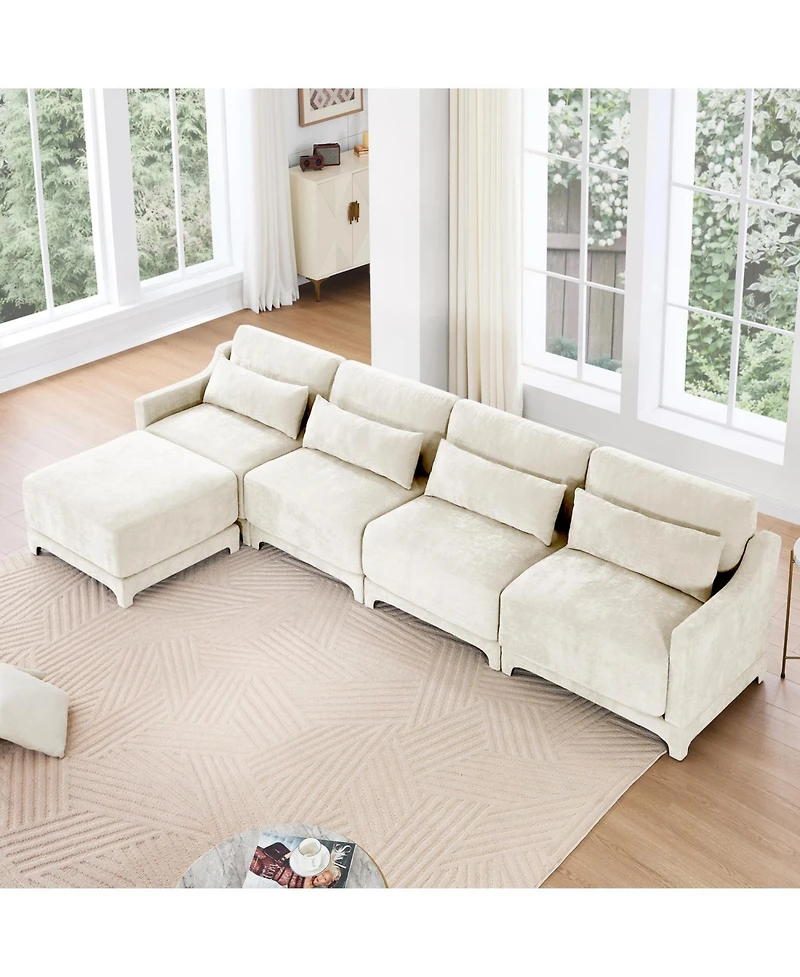 Streamdale Furniture White Chenille 4-Seater Sofa with Ottoman