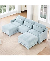 Streamdale Furniture Chenille 3-Seater Sofa with Ottomans & Pillow - Sky Blue