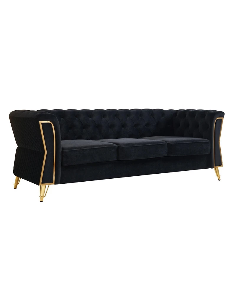 Streamdale Furniture Modern Tufted Velvet Sofa 87.4 inch for Living Room Black Color