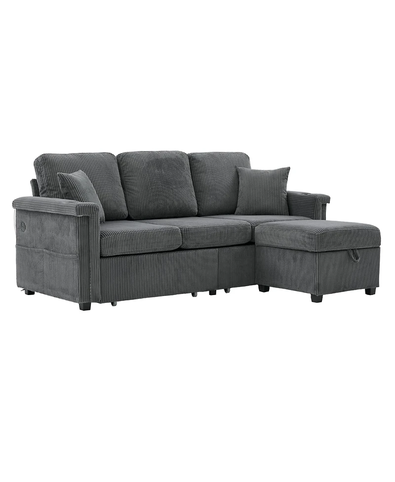 Streamdale Furniture L-Shaped Sectional Sofa w/ Storage Ottoman, Usb, Cup Holder