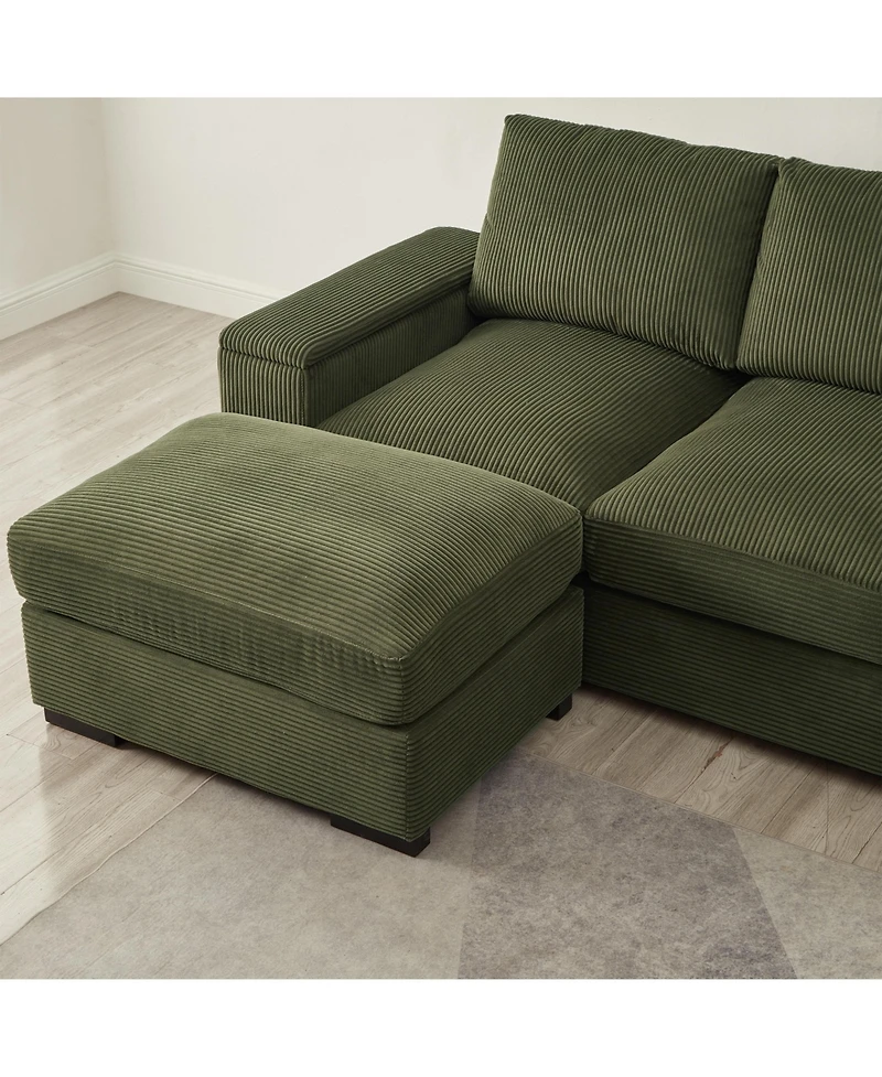 Streamdale Corduroy Sectional Sofa with Ottomans - Dark Green