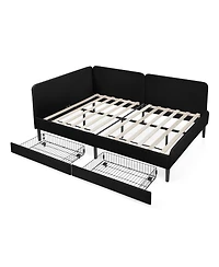 Streamdale Furniture Upholstered Platform Bed Frame w/ 2 Drawers, Adjustable Velvet, Black