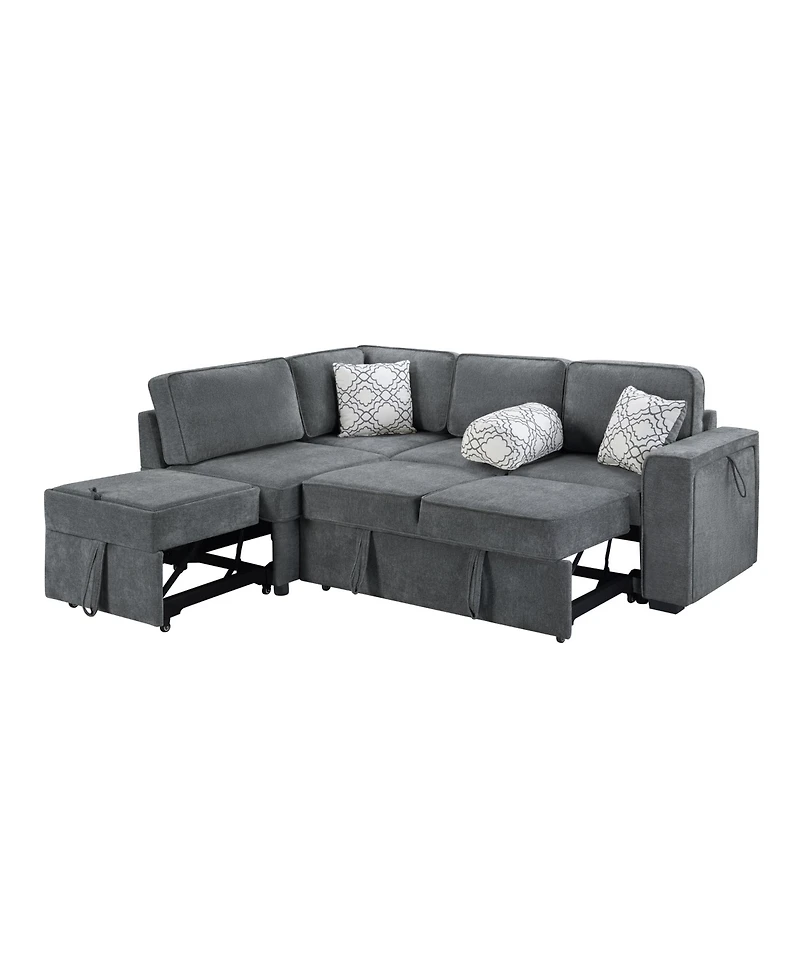 Streamdale Convertible Sectional Sofa Bed w/ Pull-Out Sleepers, Table, Usb, Storage - Dark Gray