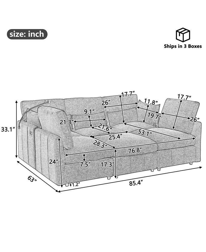 Streamdale Modern Sectional Sofa U-shaped Couch w/ Ottoman, Usb & Phone Holder