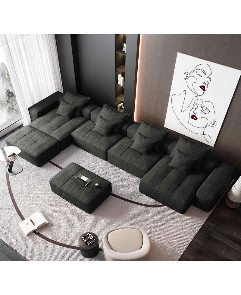 Streamdale Furniture Modern Oversized Chenille Sectional Sofa w/ 8 Pillows, Diy, Black