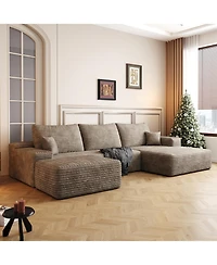 Streamdale Furniture 107" Cloud Sectional Sofa with Ottoman, Modern Upholstered Couch, Camel Corduroy