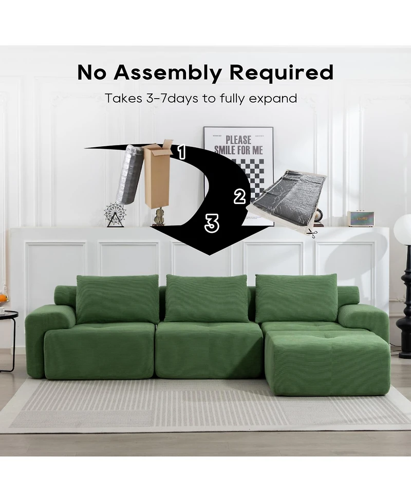 Streamdale Furniture L-Shaped Corduroy Sectional Sofa Bed - Memory Foam