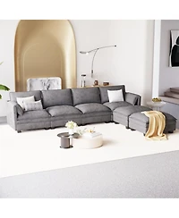 Streamdale Furniture 141.5" U-Shaped Sofa Couch with Ottoman & Pockets