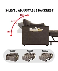 Streamdale Furniture Velvet Sleeper Sofa Couch Bed - Small Loveseat with Pillows - Dark Gray