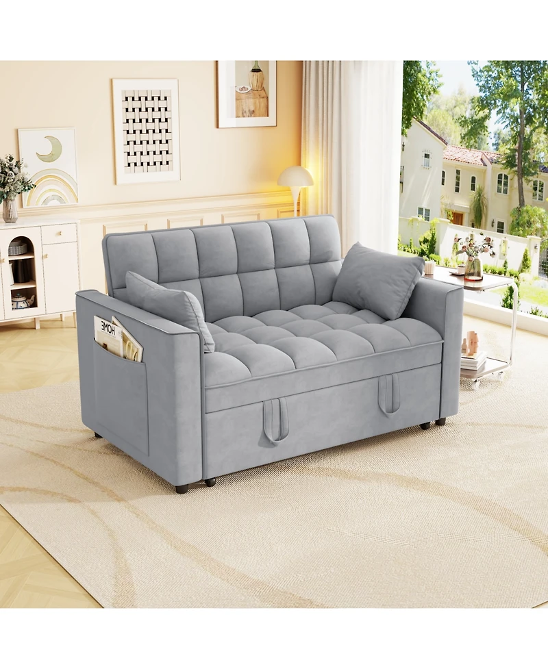 Streamdale Furniture Velvet Sleeper Sofa Couch Bed - Small Loveseat with Pillows - Gray