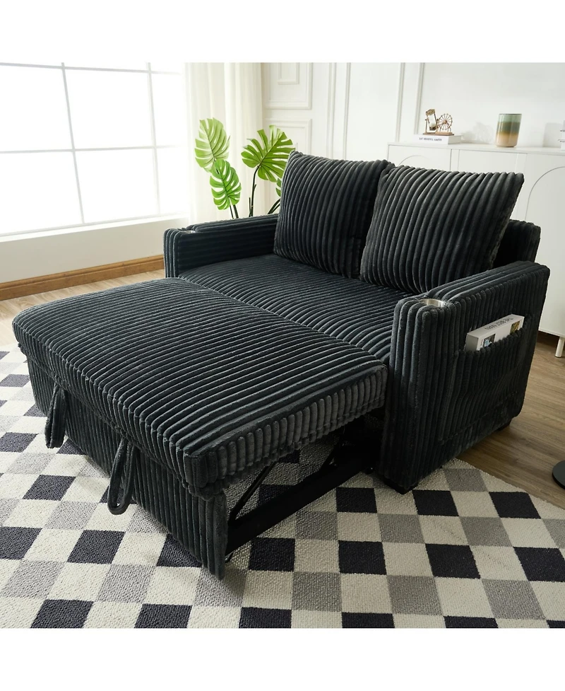 Streamdale Furniture Sleeper Sofa Couch Pull Out Bed Corduroy Convertible Loveseat Gray