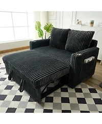 Streamdale Furniture Sleeper Sofa Couch Pull Out Bed Corduroy Convertible Loveseat Gray
