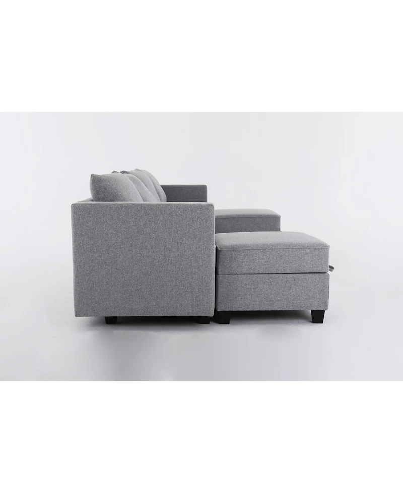 Streamdale Furniture Small Sectional Sofa Couch with Convertible Chaise Ottoman - Light Grey