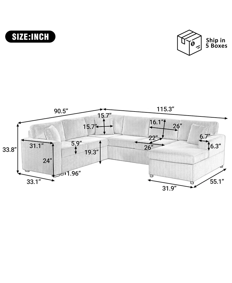 Streamdale Furniture Streamdale Oversized 115.3" U-Shaped Sectional Sofa with Chaise Lounge