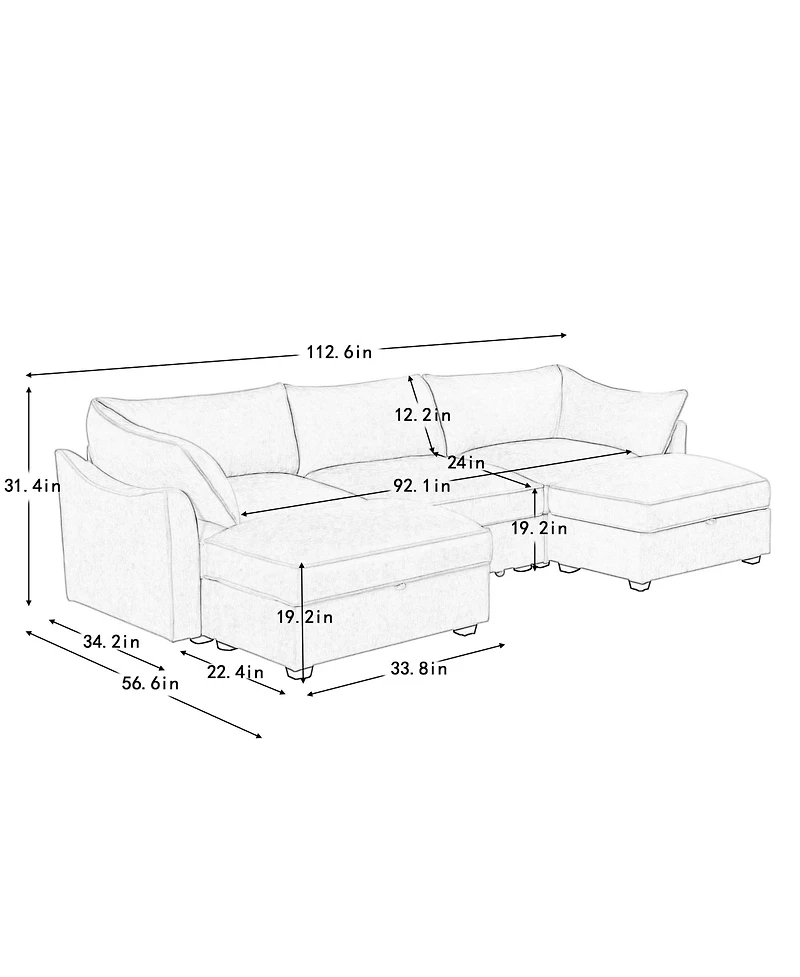 Streamdale Furniture U Shape Sofa w/ Ottomans & Storage