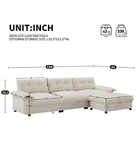 Streamdale Furniture L-Shape Sectional Sofa w/ Ottoman, Charging, Cup Holder