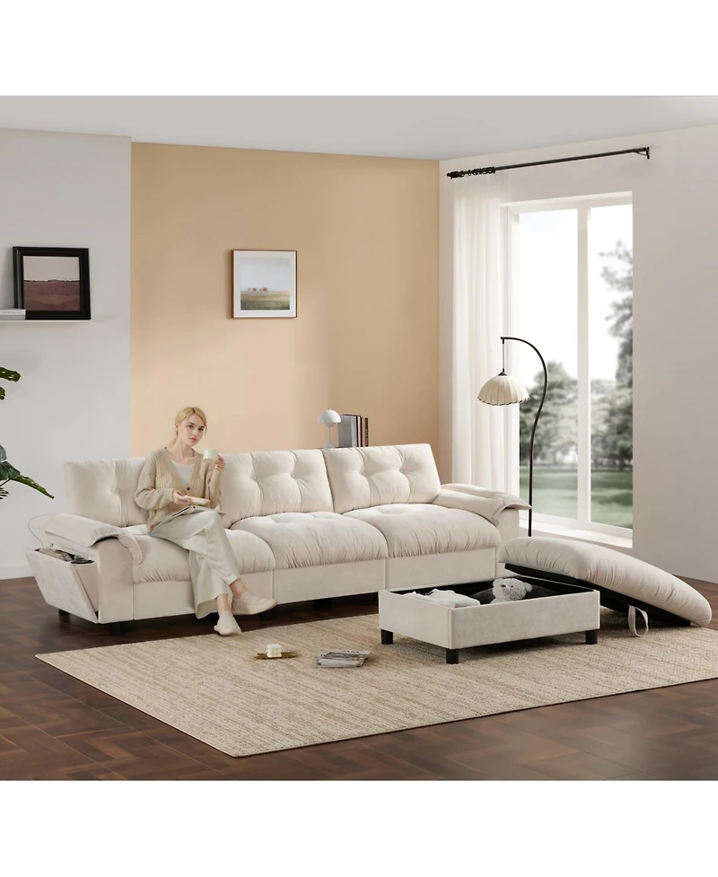 Streamdale Furniture L-Shape Sectional Sofa w/ Ottoman, Charging, Cup Holder