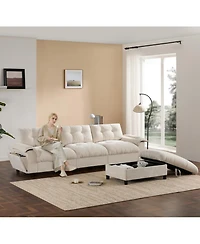 Streamdale Furniture L-Shape Sectional Sofa w/ Ottoman, Charging, Cup Holder