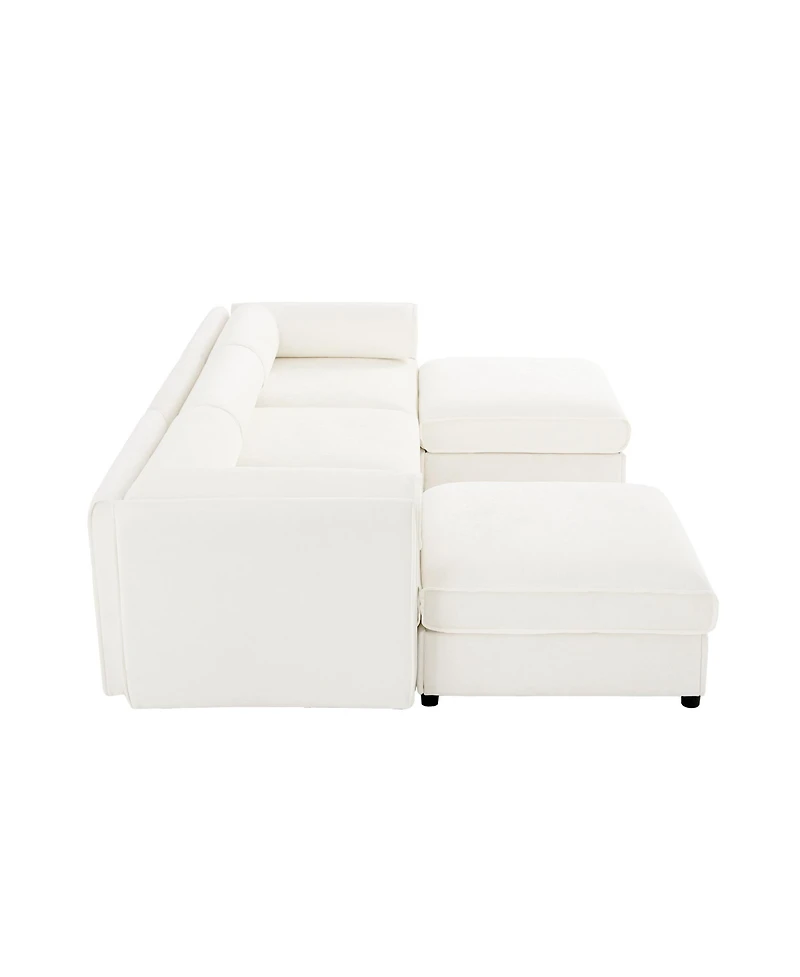 Streamdale Furniture White Chenille Sofa with Storage Ottoman