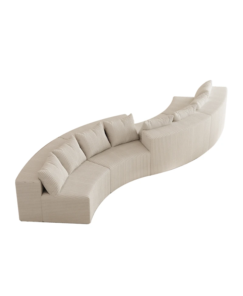 Streamdale Furniture Corduroy Curved Sectional Sofa with 8 Pillows (4 Modules