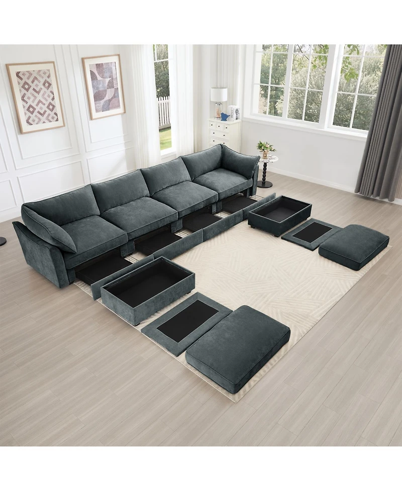 Streamdale Furniture U Shape 4 Seater Sofa with Ottomans & Storage - Chenille Gary