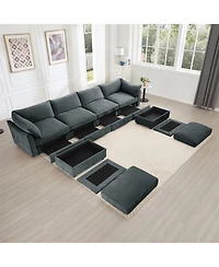 Streamdale Furniture U Shape 4 Seater Sofa with Ottomans & Storage - Chenille Gary