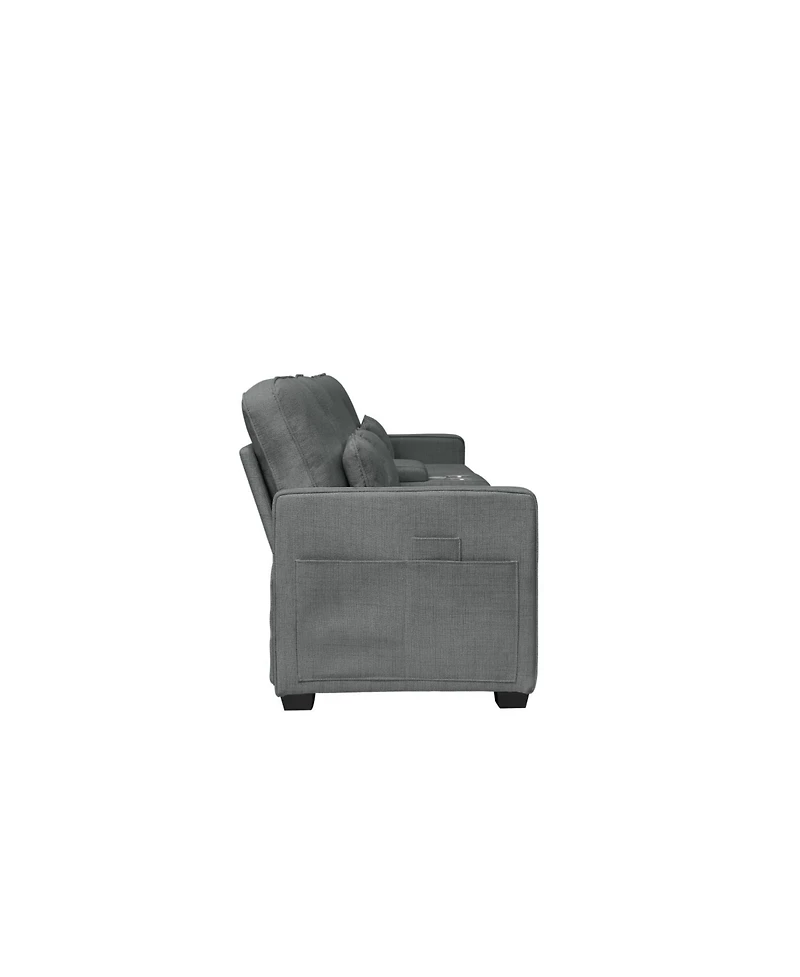 Streamdale 114" Sofa w/ Console, Cupholders, Usb Ports, Pillows - Dark Gray