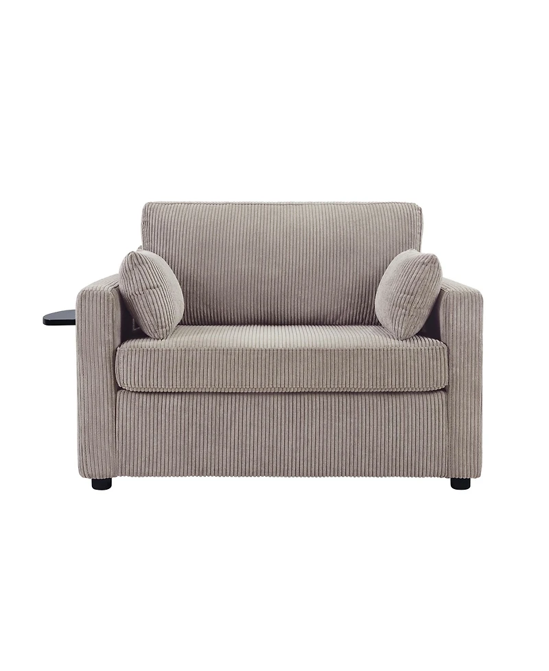 Streamdale Twin Sofa Bed Sleeper Loveseat w/ Foldable Mattress, Table, Usb, Grey-Brown