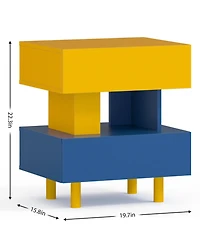 Streamdale Furniture Modern Nightstand End Table - Bedroom, Living Room, Playroom - Yellow & Blue