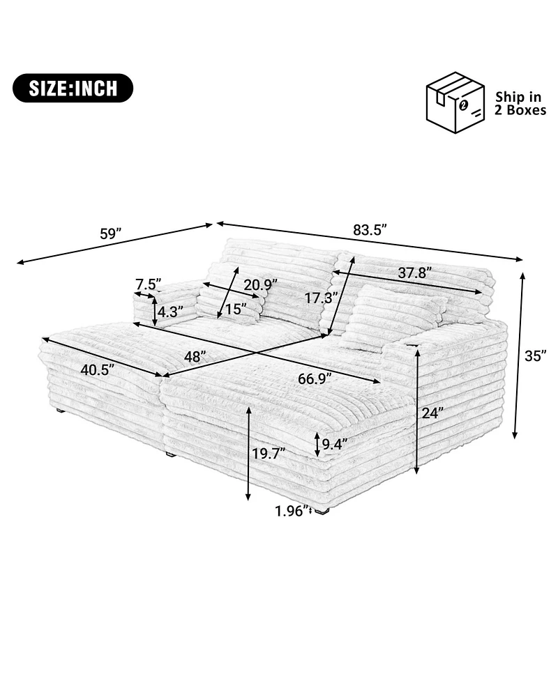 Streamdale Furniture Oversized Chaise Lounge Sofa Bed with Usb & Cup Holders