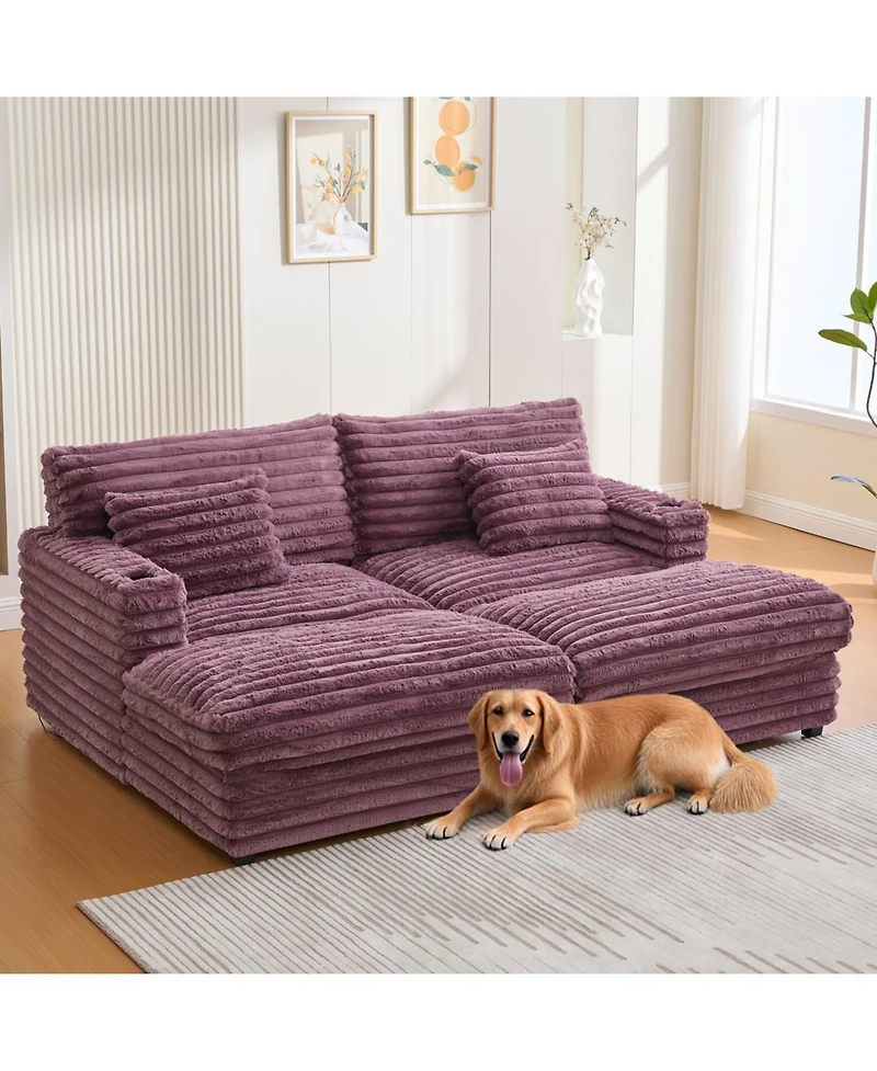 Streamdale Furniture Oversized Chaise Lounge Sofa Bed with Usb & Cup Holders