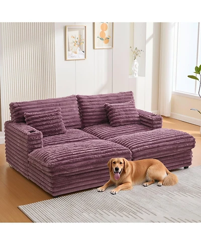 Streamdale Furniture Oversized Chaise Lounge Sofa Bed with Usb & Cup Holders