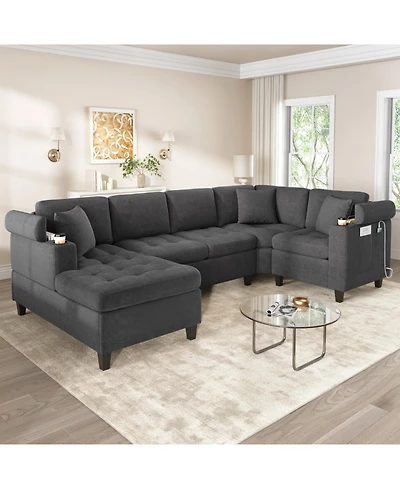 Streamdale Furniture Modern U-Shaped Sectional Sofa with Usb & Storage, Beige