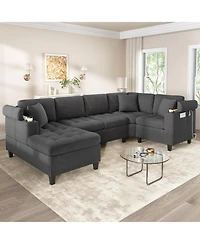 Streamdale Furniture Modern U-Shaped Sectional Sofa with Usb & Storage, Beige