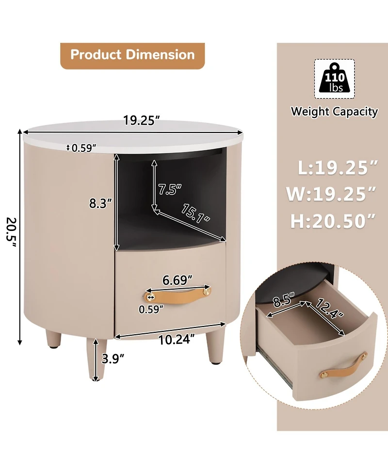 Streamdale Furniture + 1 Pc. + Wood + Drawer & Shelf + Nightstand/End Table