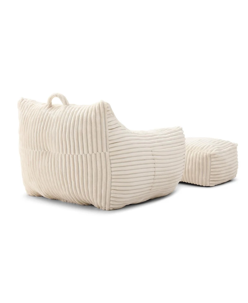 Streamdale Furniture Giant Beige Plush Bean Bag Chair with Footstool