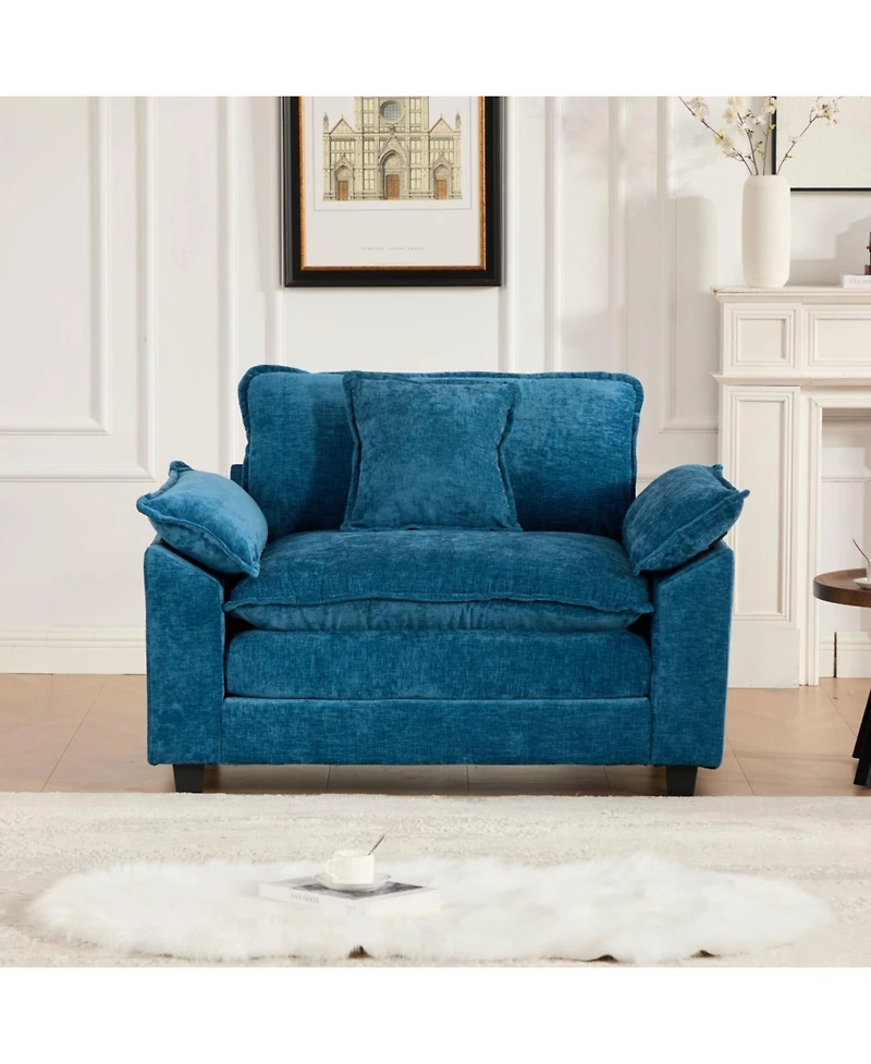 Streamdale Furniture Cloud Sofa Single Seat, Modern Sectional, Chenille, Blue