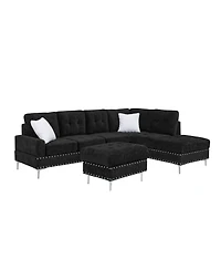 Streamdale Furniture Sectional Sofa with Reversible Chaise, Storage Ottoman, Metal Legs, Pillows, Black