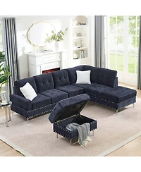 Streamdale Furniture Navy Sectional Sofa with Reversible Chaise, Ottoman & Pillows