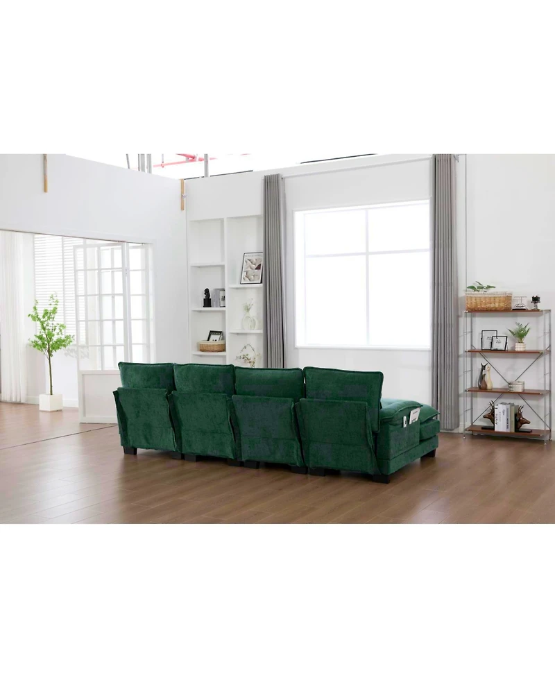 Streamdale Furniture U Shaped Cloud Couch, 110" Chenille Sectional Sofa with Double Chaise
