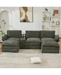 Streamdale Furniture U-Shaped Sectional Sofa- Storage, Wireless Charging, Bluetooth, Green